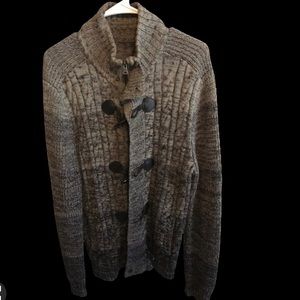 Men's Blue Shawl Collar Cable Knit Toggle Cardigan